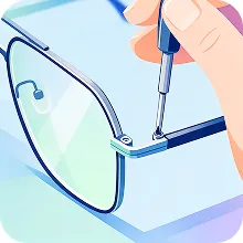 Main ajustant une branche de lunettes avec un tournevis