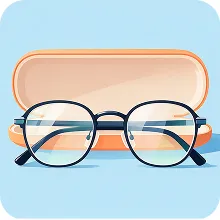 Lunettes de vue posées sur leur étui en cuir beige